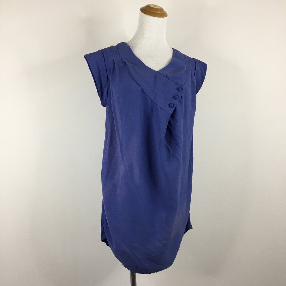 AKIRA Black Label Relaxed Fit Blue Pleats Overlay Short Sleeve Dress